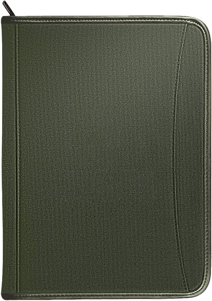 Gorbado Zippered Portfolio Organizer/ A4 Refillable Lined Writing Notepad Folder Case/Fabric-Covered Padfolio Binder with Interior Storage Pocket for Men Women.Dark Olive - Image 1
